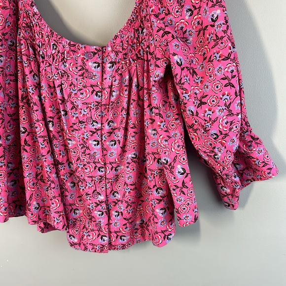 Free People James Smocked Floral Pink Blouse Size Large - Picture 6 of 16